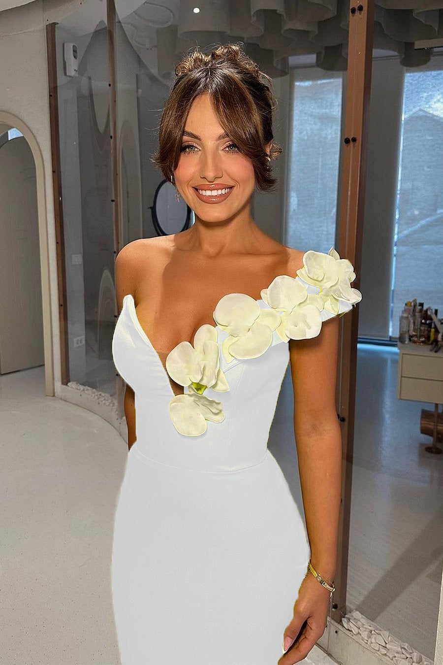 Floral Bandage One-Shoulder Maxi Dress