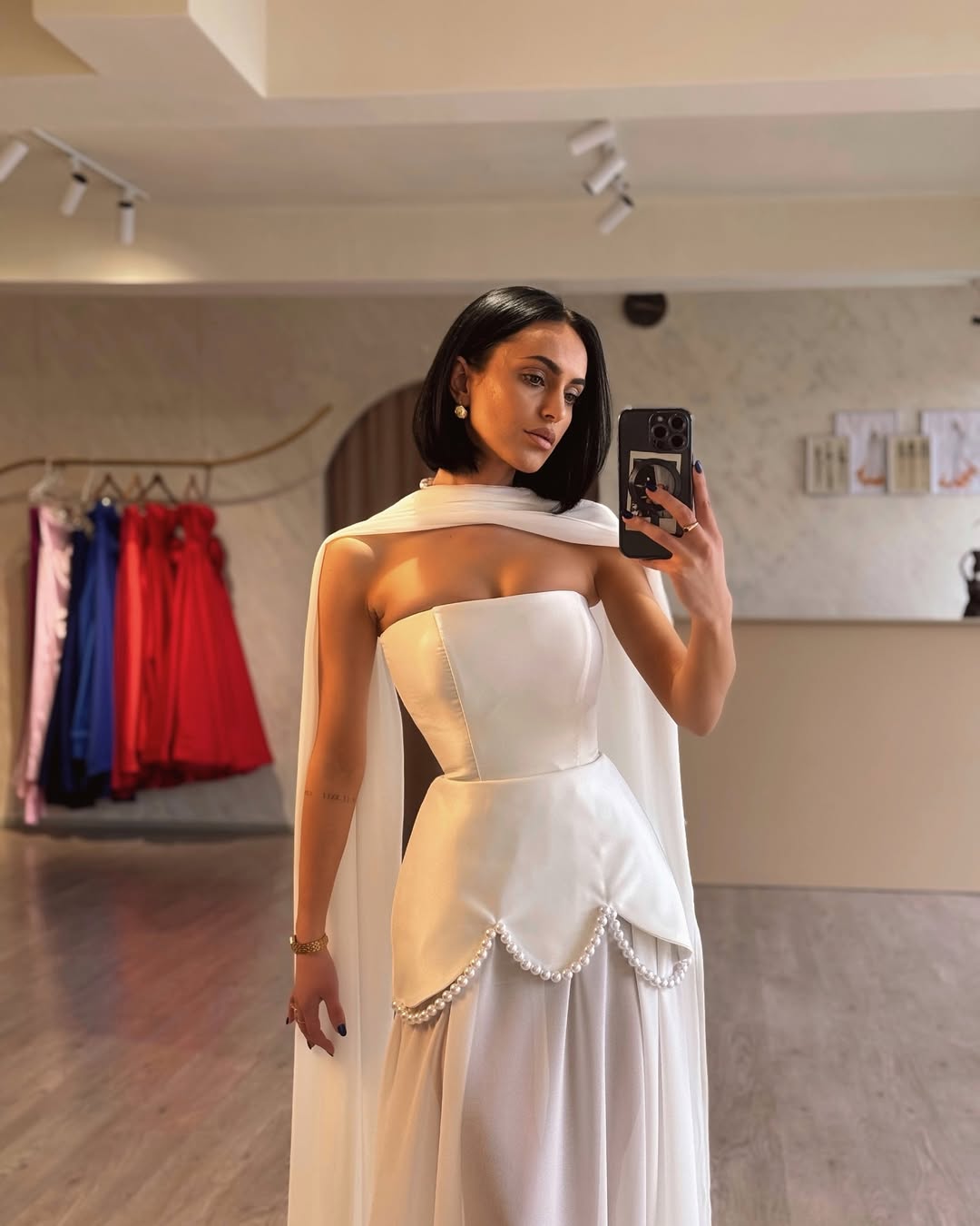 YS-Strapless Pearl Embellishments Maxi Dress