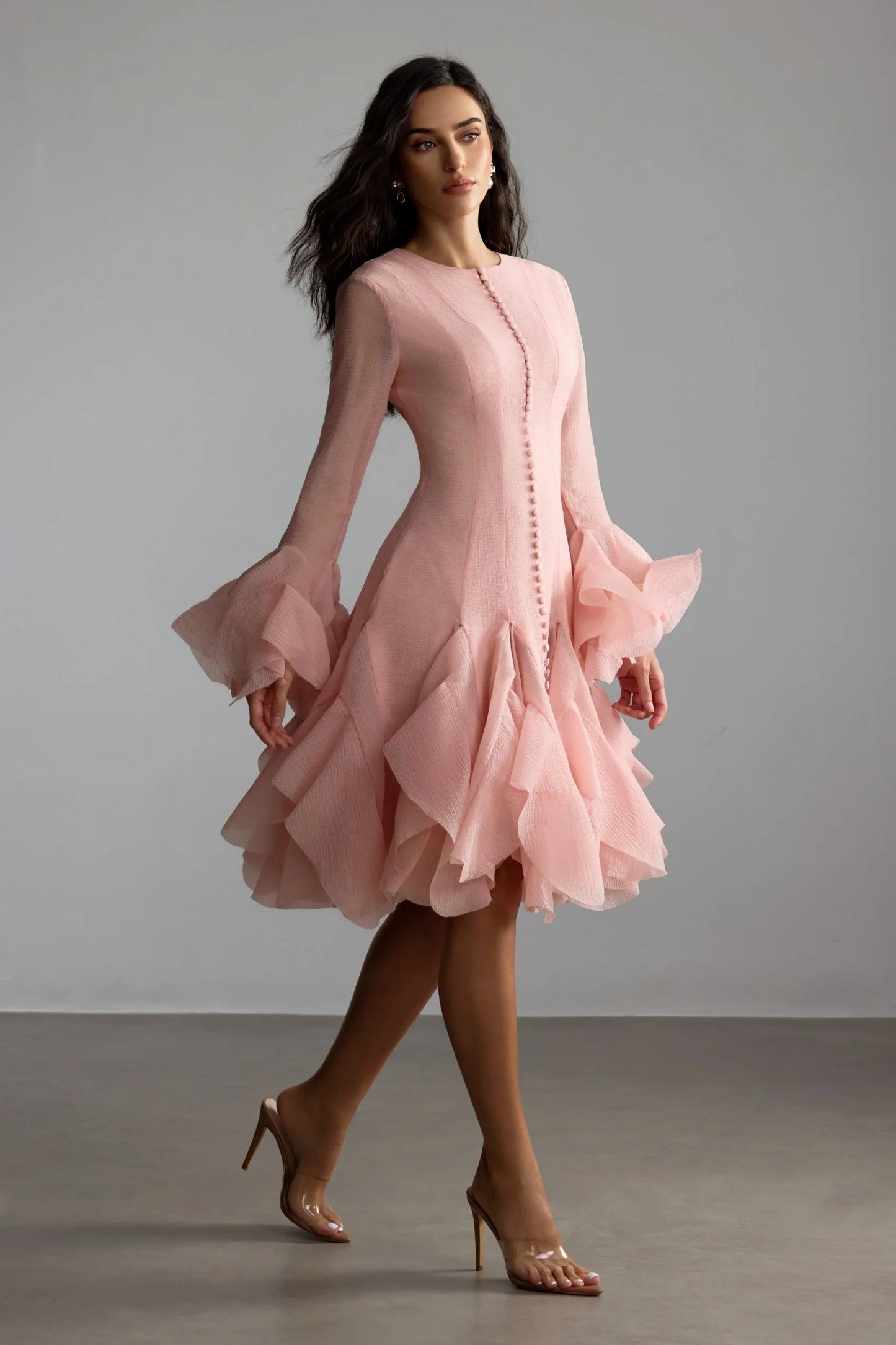 Gloria Long Sleeve Flared Hem Midi Dress