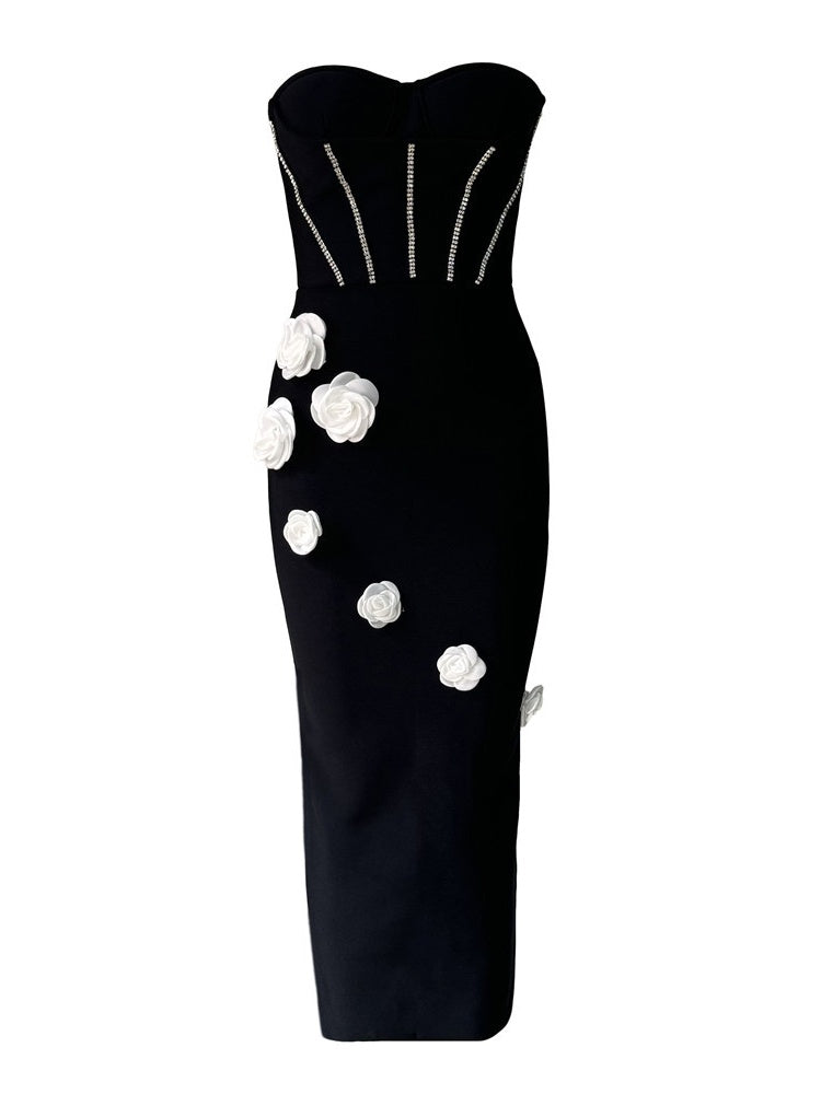 Embellished Strapless Bandage Midi Dress