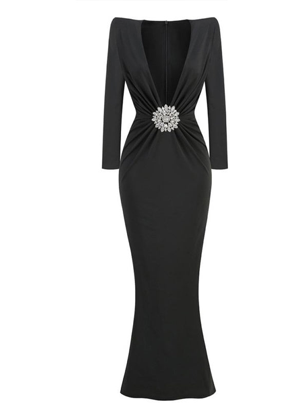 Black Luxe Deep V Maxi Dress