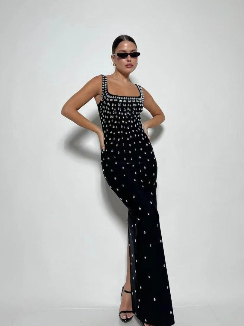 Slim Fit Rhinestone Embellished Maxi Dress
