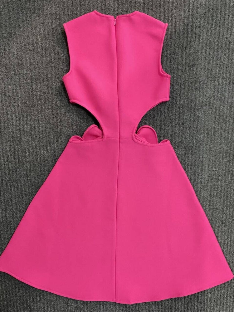 Hollow 3D Flower Sleeveless Bandage Midi Dress