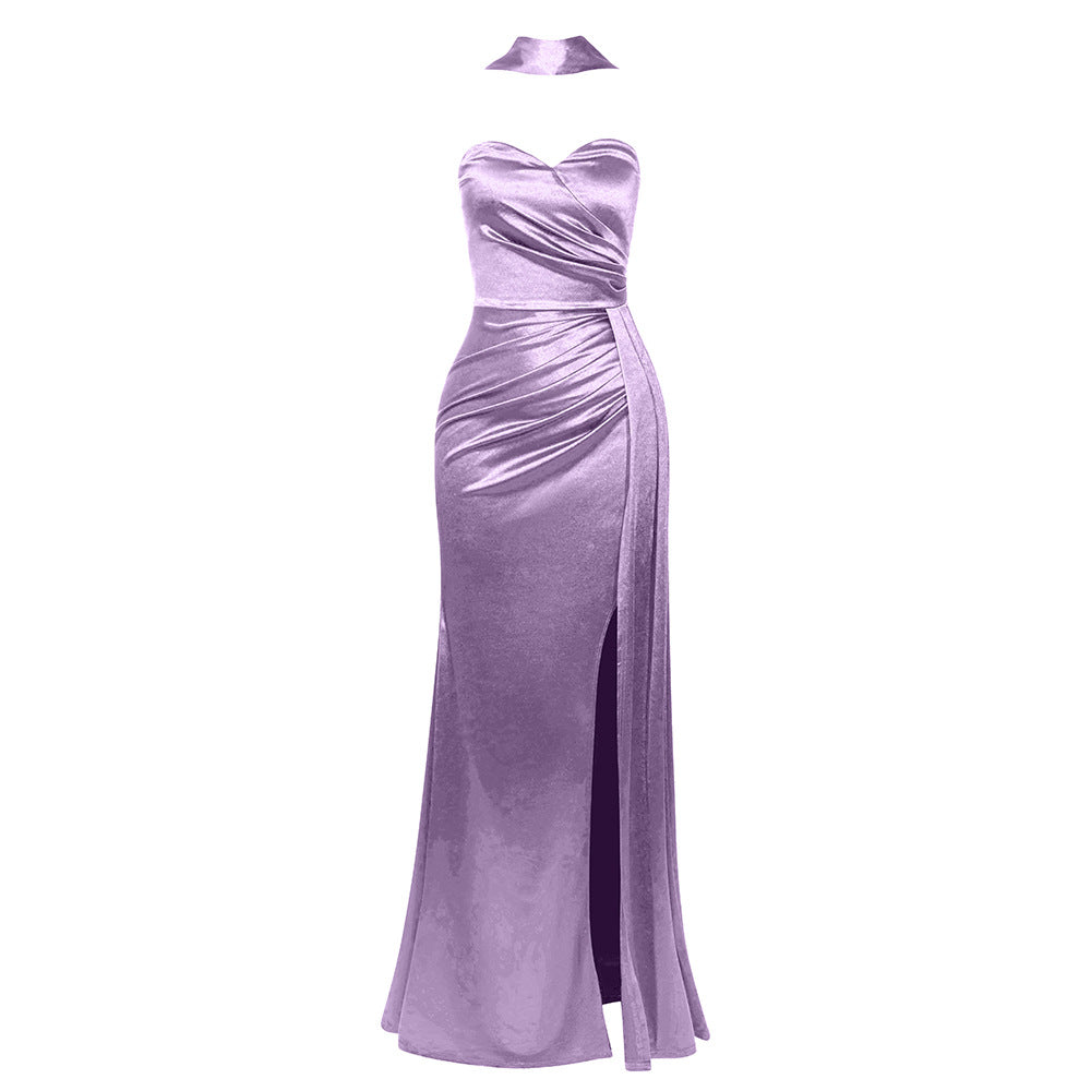 Minimalist Halter Neck Long Slim Fit High Slit Maxi Dress
