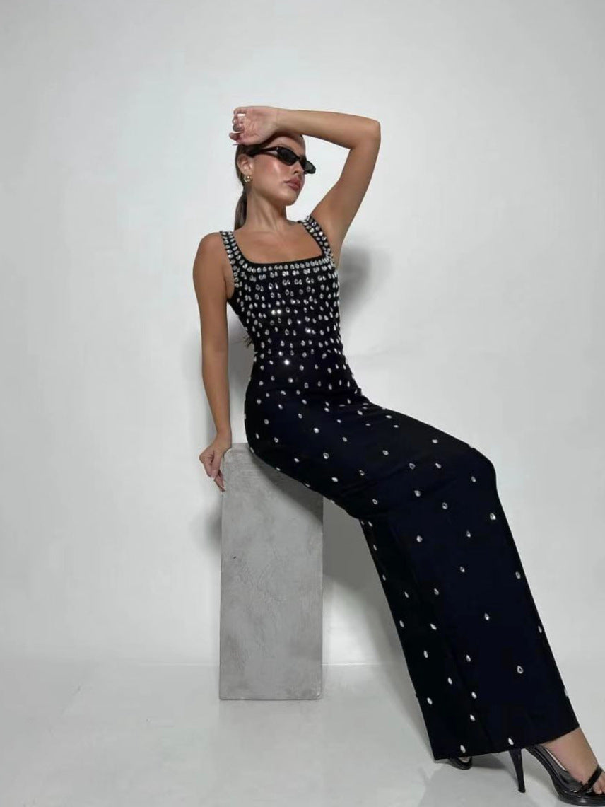 Slim Fit Rhinestone Embellished Maxi Dress