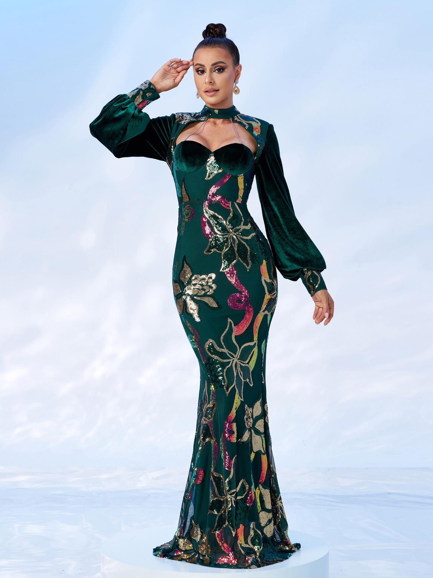 Round Neck Sexy Hollow Out Sequin Dresses